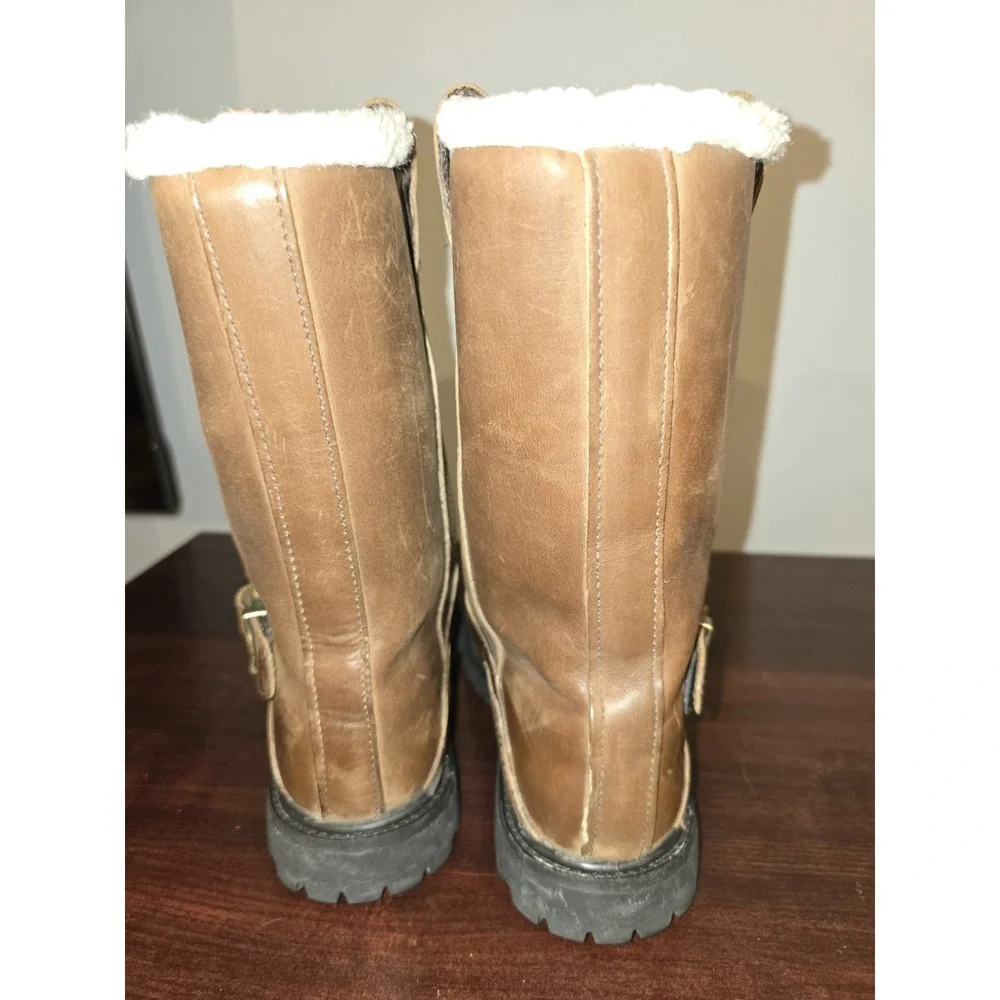 Timberland Women's Nellie Brown Leather Fleece Lined Slip on Winter‎ Boots 7M
